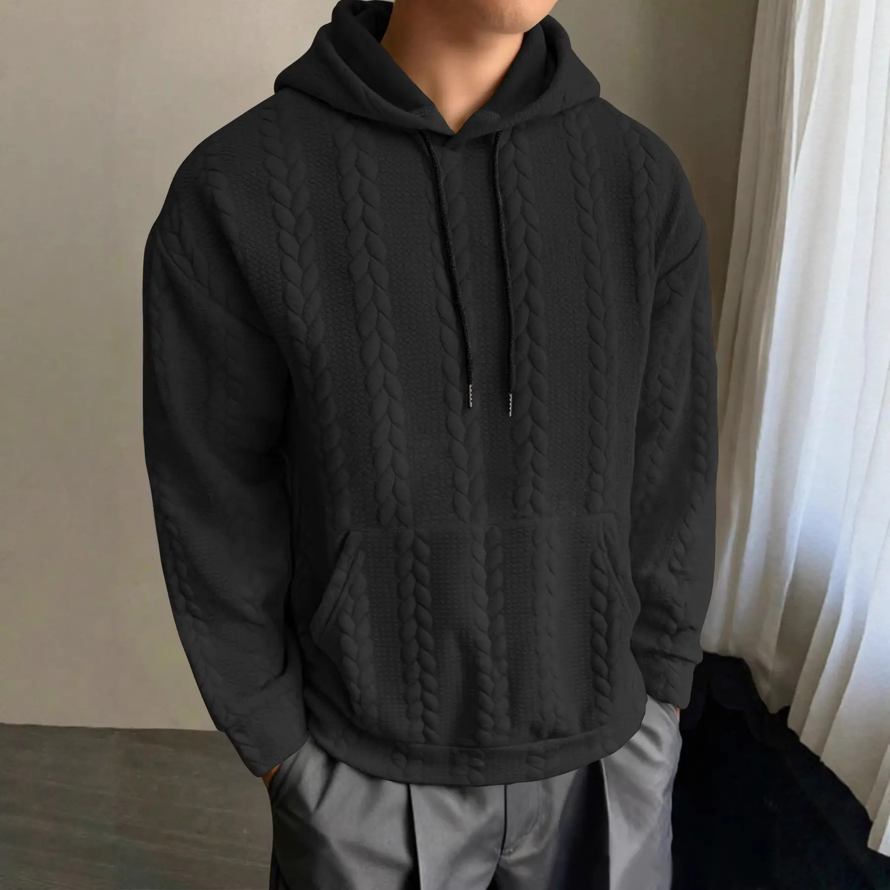 Pullover Hoodie Men’s Cotton Long-Sleeve Slim Fit Sweatshirt