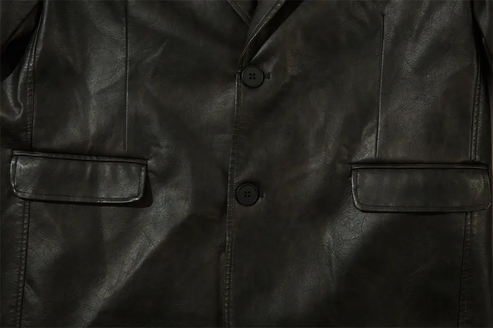 Loose Fit Black PU Leather Suit Jacket for Winter - Men
