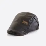 Warm Fleece-Lined PU Leather Peaked Cap for Winter