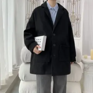 Thickened Warm Mid-Length Wool Blend Men’s Loose Coat