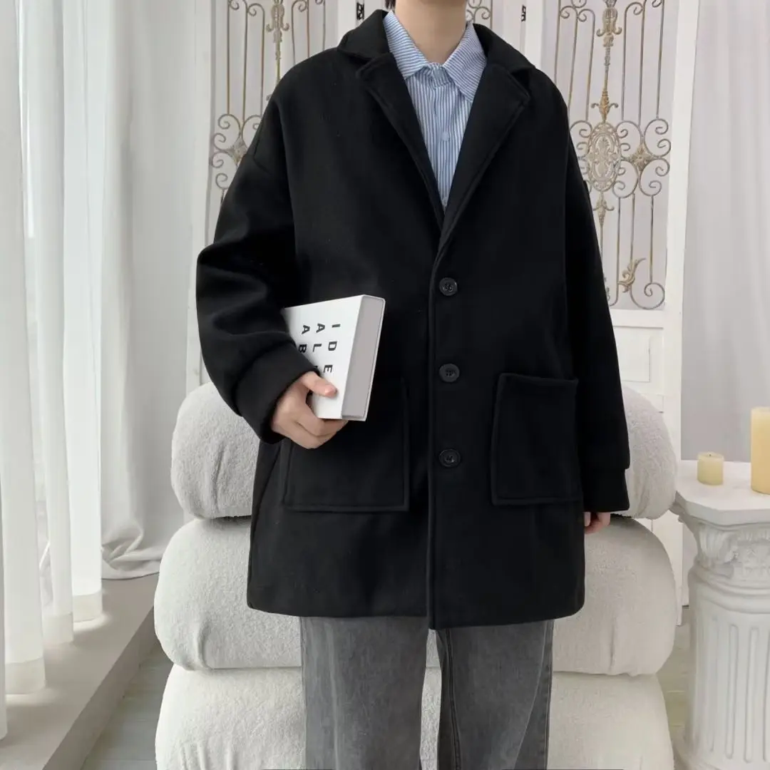 Thickened Warm Loose Fit Men’s Mid-Length Wool Blend Coat Thickened Warm Loose Fit Men’s Mid-Length Wool Blend Coat