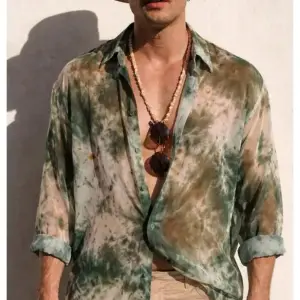 Lightweight Moss Green Marble Dye Sheer Shirt for Men