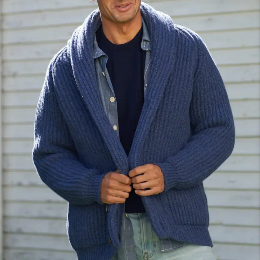 Solid-color Lapel-neck Knit Sweater Jacket From Europe And The US Solid-color Lapel-neck Knit Sweater Jacket From Europe And The US