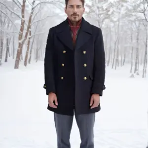 Winter Warmth Men’s Wool Long-Sleeve Overcoat with Slim Fit