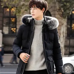 Warm Black Polyester Down Jacket Coat - Multiple Sizes