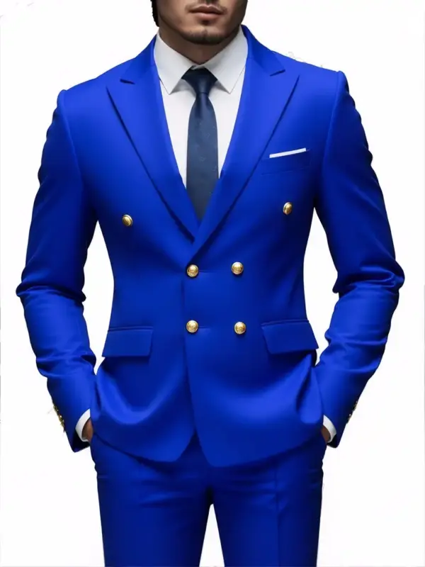 Business Non-Iron Two-Piece Suit With Double-Breasted Gold Buttons