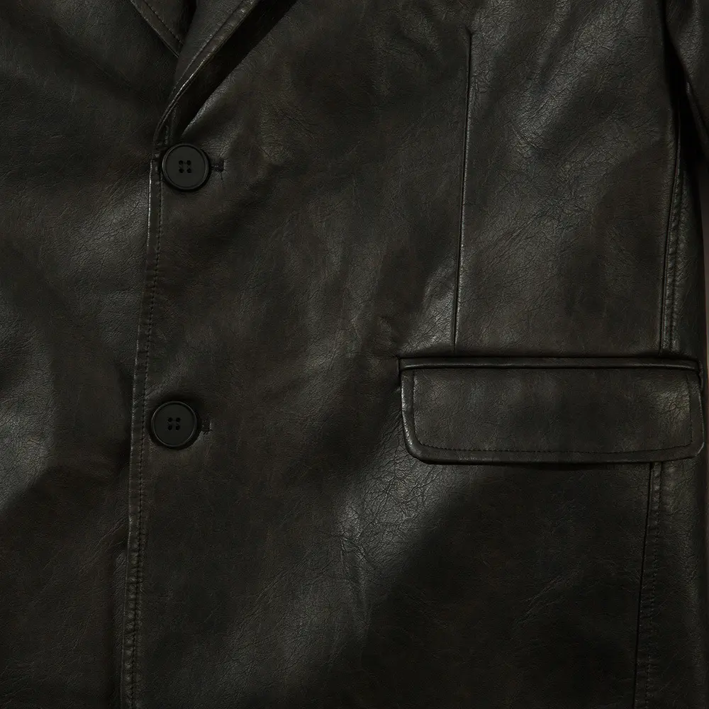 Loose Fit Black PU Leather Suit Jacket for Winter - Men