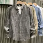 Wrinkle-Resistant Hidden-Pleat Linen Long-Sleeve Shirt