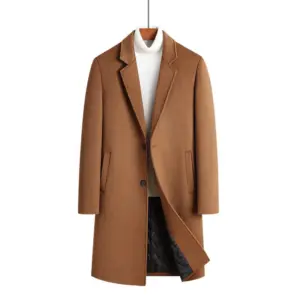Warm Men’s Wool Blend Overcoat Mid-Length, Slim Fit