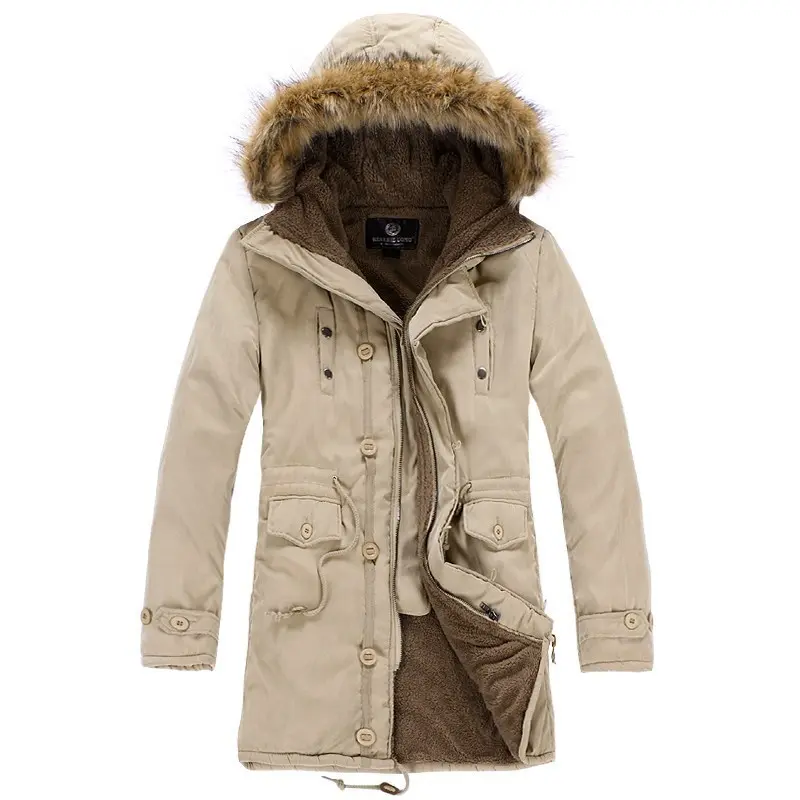 Men’s Hooded Cotton Parka Winter Overcoat with Pockets