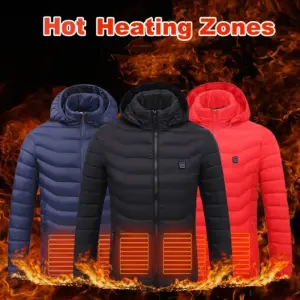9 Heat Zones Men’s Heated Puffer Jacket with Hood, No Battery