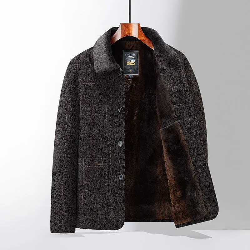 Thick Fleece-Lined Cotton-Padded Coat for Elderly, Woolen Thick Fleece-Lined Cotton-Padded Coat for Elderly, Woolen