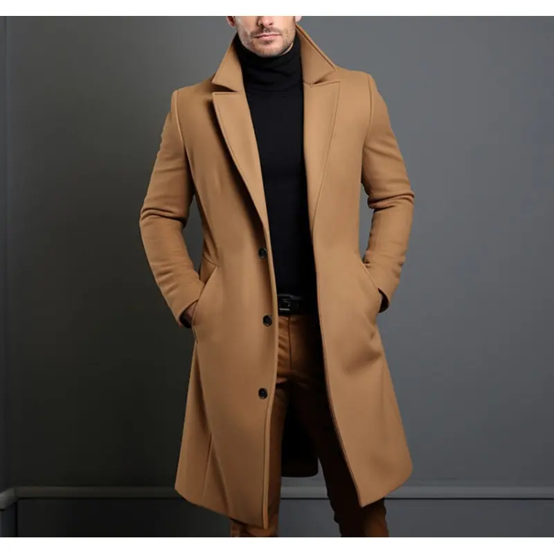 British Style Mid-Length Men’s Trench Coat with Pockets British Style Mid-Length Men’s Trench Coat with Pockets