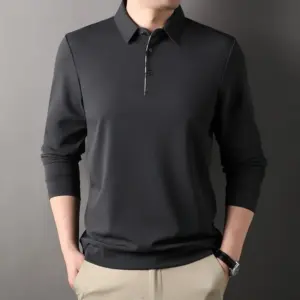 Men’s Loose Fit Long Sleeve Polo Shirt - Turn-Down Collar