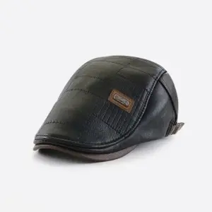 Warm Fleece-Lined PU Leather Peaked Cap for Winter