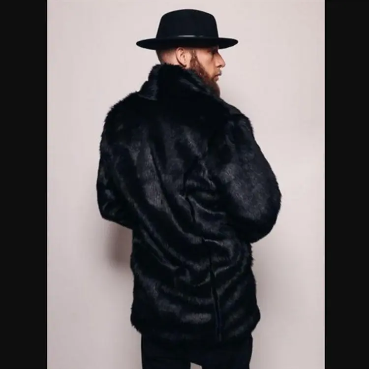 Warm Mink-Look Mid-Length Men’s Lapel Imitation Fur Coat