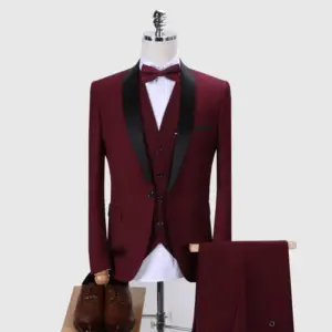 Slim Fit 3-Piece Men’s Suit Set, Cotton Blend Buttoned