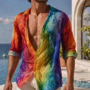 Rainbow Marble Print Sheer Oversized Shirt