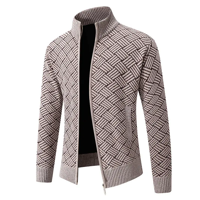 Warm Thickened Knit Zipper Stand Collar Men’s Cardigan Sweater Warm Thickened Knit Zipper Stand Collar Men’s Cardigan Sweater