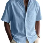 Breathable Cotton-Linen Pocket Loose Fit Short Sleeve Shirt