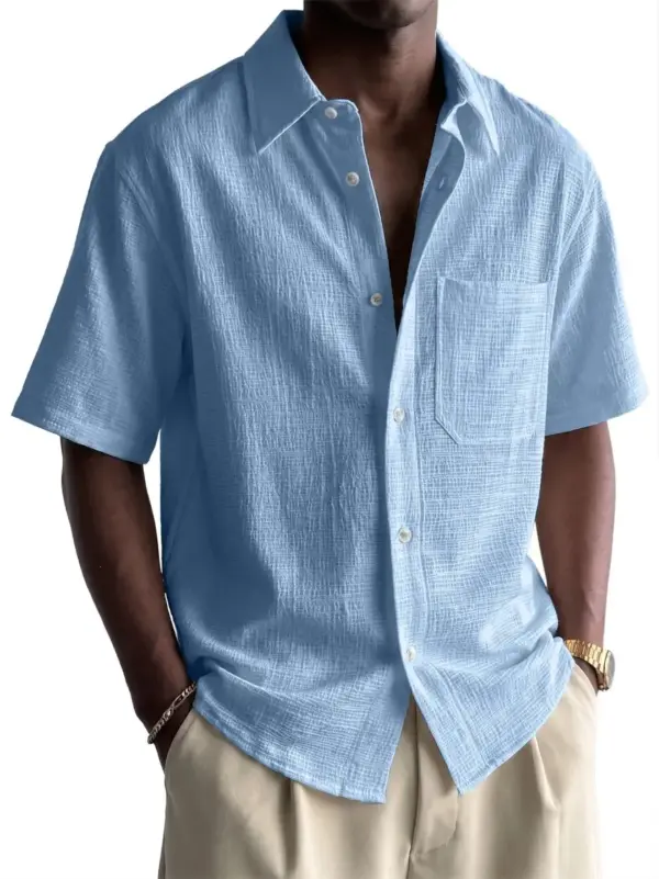 Breathable Cotton-Linen Pocket Loose Fit Short Sleeve Shirt