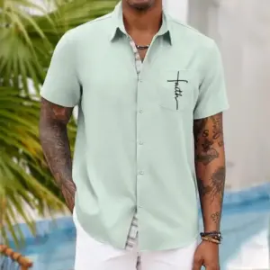 Men’s Digital Print Short-Sleeve Shirt in Spandex - Regular