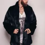 Warm Mink-Look Mid-Length Men’s Lapel Imitation Fur Coat