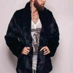 Warm Mink-Look Mid-Length Men’s Lapel Imitation Fur Coat