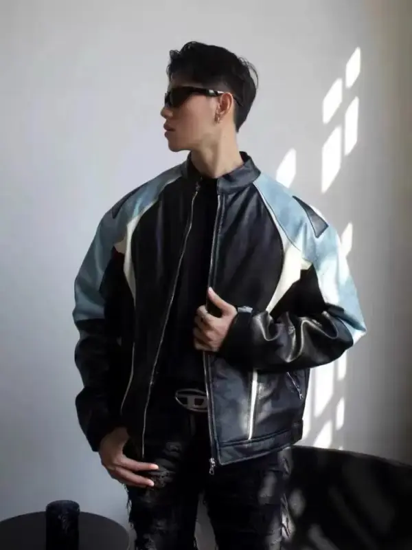 Windproof Leather Motorcycle Jacket for Men, Loose Fit