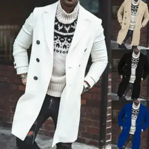 Warm Woolen Double-Breasted Lapel Trench Coat for Winter