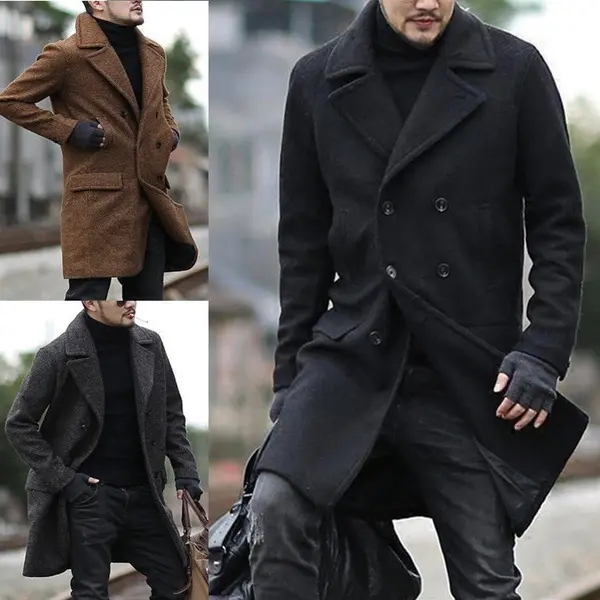 Men’s Wool Lapel Trench Coat with Polyester Lining Men’s Wool Lapel Trench Coat with Polyester Lining