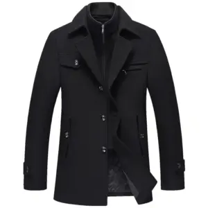 Warm Wool Blend Winter Overcoat for Men, Slim Fit