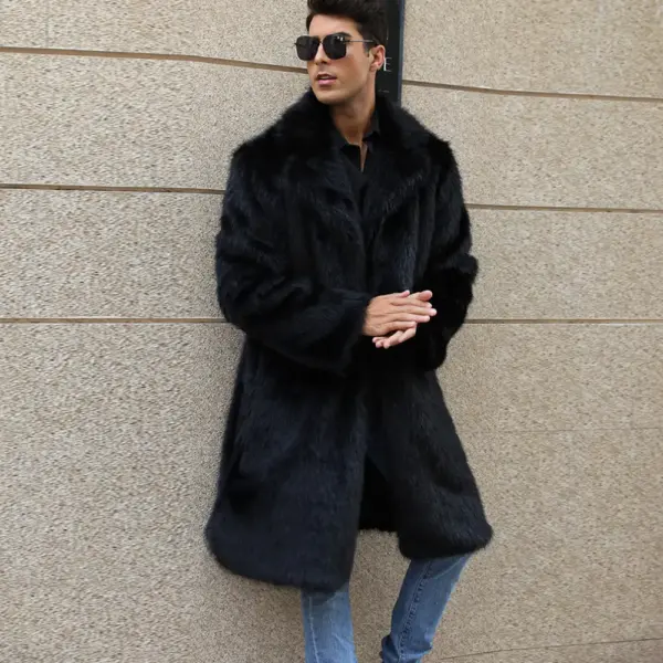 Windproof Insulated Faux Fur Coat with Fur Collar Pockets
