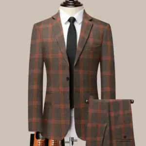 Mens Casual Suit Set with Slim Fit, Nylon Blend - Black/Gray/Brown
