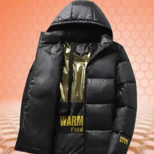Warm Cotton-Padded Men’s Jacket with Black & Gold Style