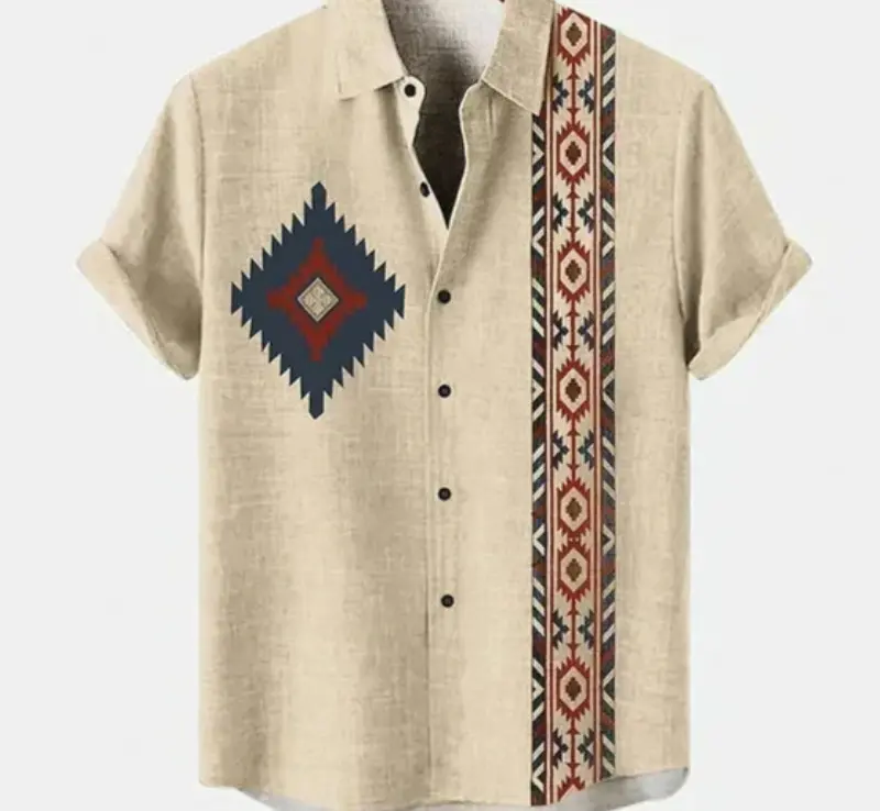 Breathable Linen Printed Short Sleeve Shirt for Men