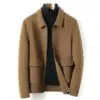 Wool Blend Cardigan Jacket for Men, Loose Fit Mandarin Collar Wool Blend Cardigan Jacket for Men, Loose Fit Mandarin Collar