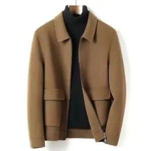 Wool Blend Cardigan Jacket for Men, Loose Fit Mandarin Collar