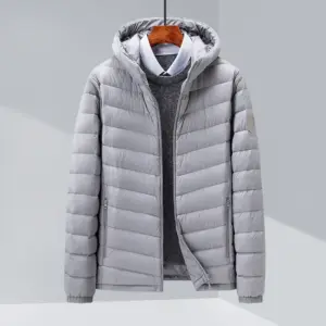 Men’s Thin Hooded Down Jacket with White Duck Down