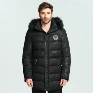 Thick Winter Padded Coat with Faux Fur Collar for Men
