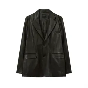 Loose Fit Black PU Leather Suit Jacket for Winter - Men