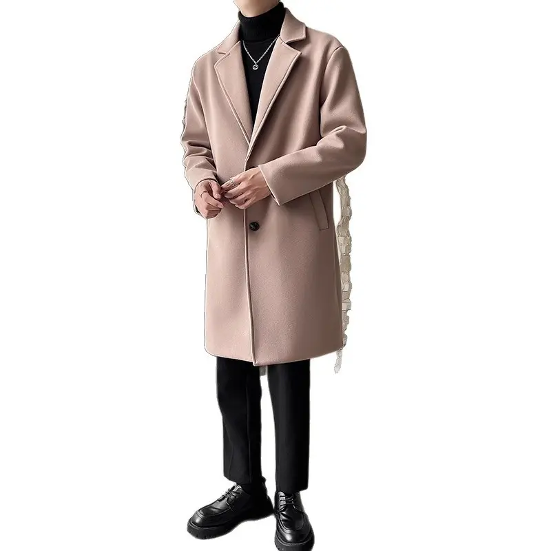 Loose Mid-Length Wool Blend Coat with Polyester Lining