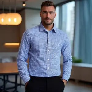 Plaid Slim Fit Men’s Business-Casual Lapel Shirt - Polyester