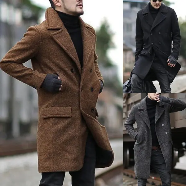 Men’s Wool Lapel Trench Coat with Polyester Lining Men’s Wool Lapel Trench Coat with Polyester Lining