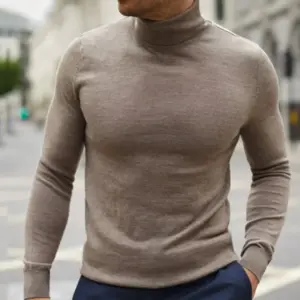 Slim Fit Solid-Color Pullover Knitted Sweater for Men
