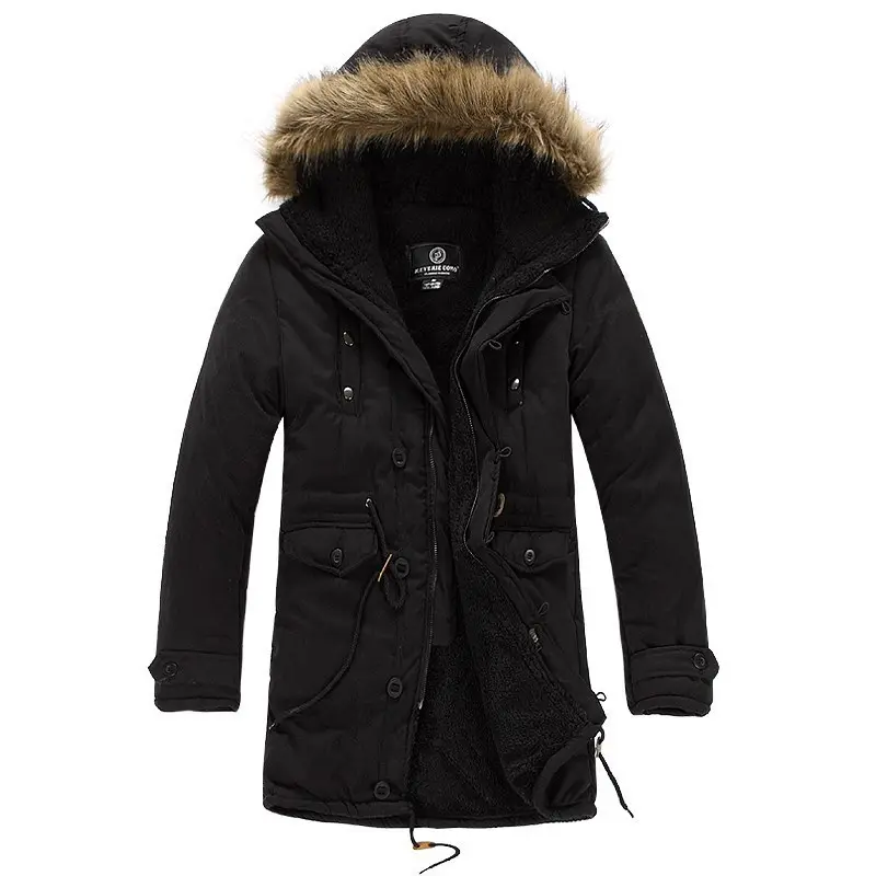Men’s Hooded Cotton Parka Winter Overcoat with Pockets