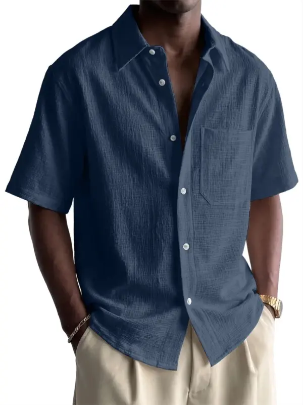 Breathable Cotton-Linen Pocket Loose Fit Short Sleeve Shirt