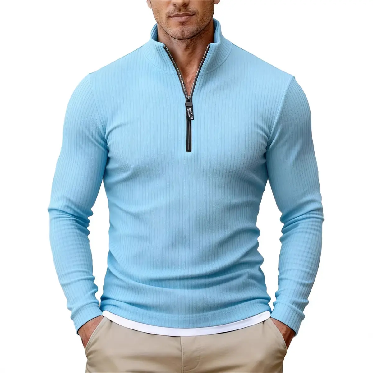 Anti-Static Men's Retro Half-Zip Knit Sweater, Stand-Up Collar