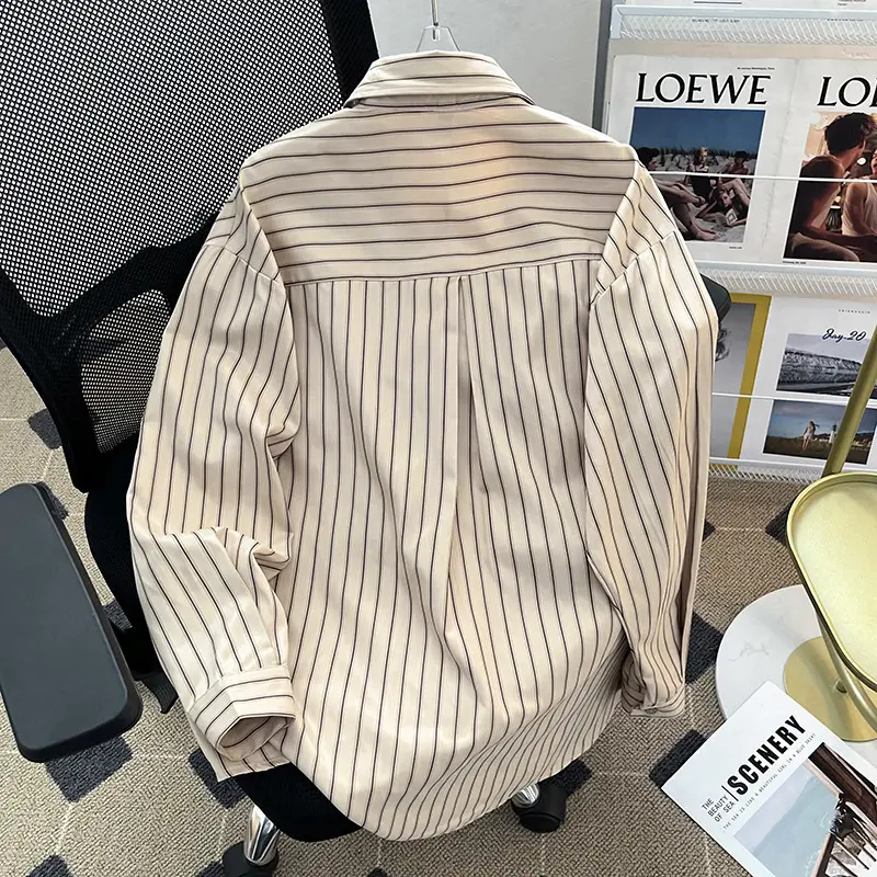 Relaxed Fit Men’s Lapel-Style Striped Shirt, Long Sleeve Relaxed Fit Men’s Lapel-Style Striped Shirt, Long Sleeve