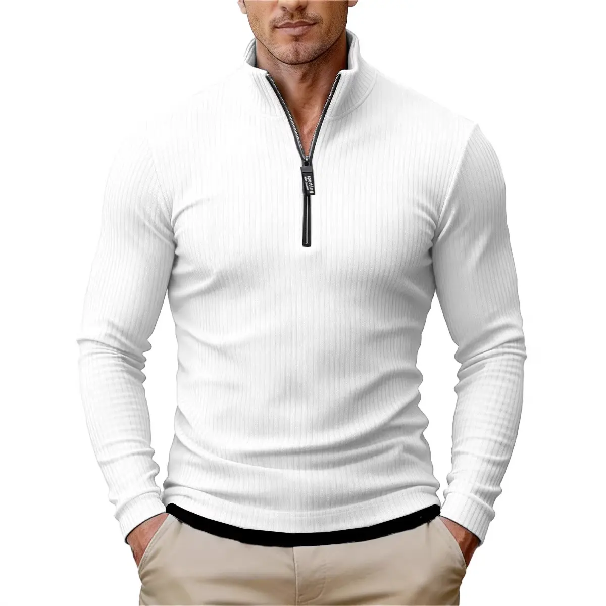 Anti-Static Men's Retro Half-Zip Knit Sweater, Stand-Up Collar